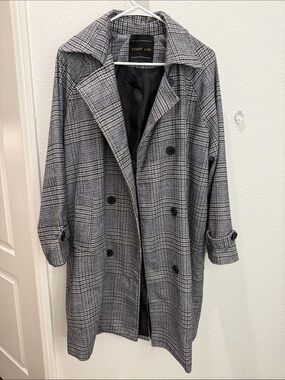 Oversized Plaid Double-Breasted Trench Coat